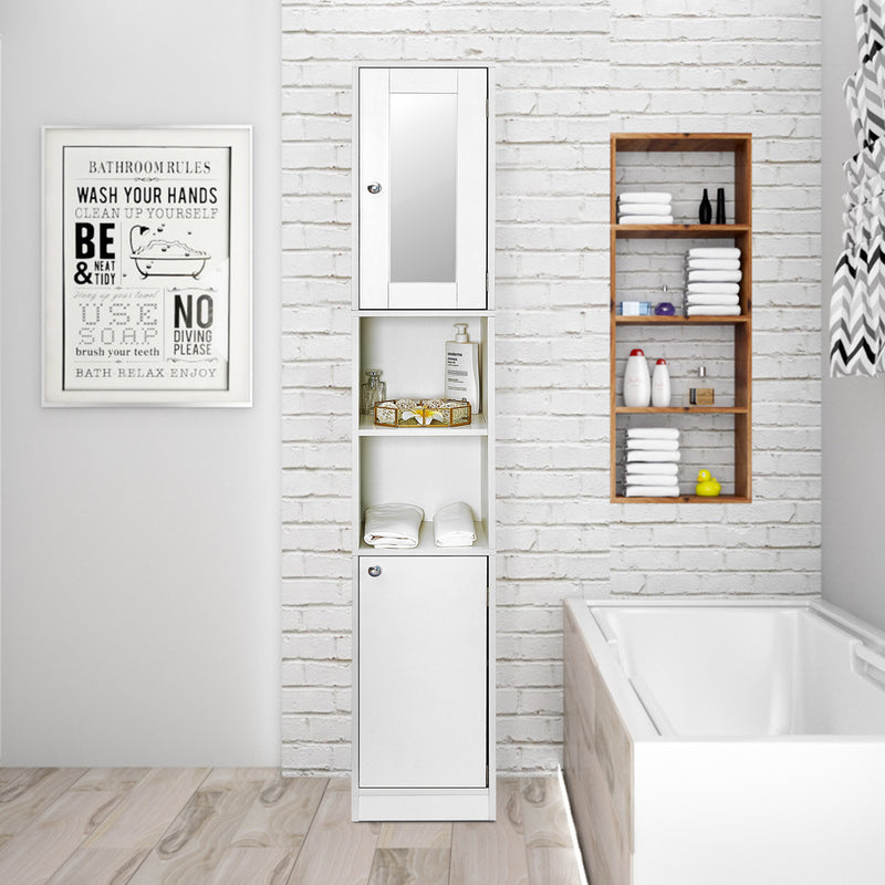 Meerveil  Bathroom Cabinet, White Color, Tall and Slim, Providing a Mirror