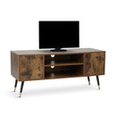 Meerveil Retro and Industrial TV Cabinets, Antique Wood Grain Color, Double Doors