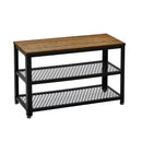 Meerveil Retro Industrial Shoe Bench, Multi-layer Design, Black Painted Iron Mesh