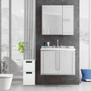 Meerveil Freestanding Bathroom Cabinet, White Color, 2 Drawers and Black Pulls