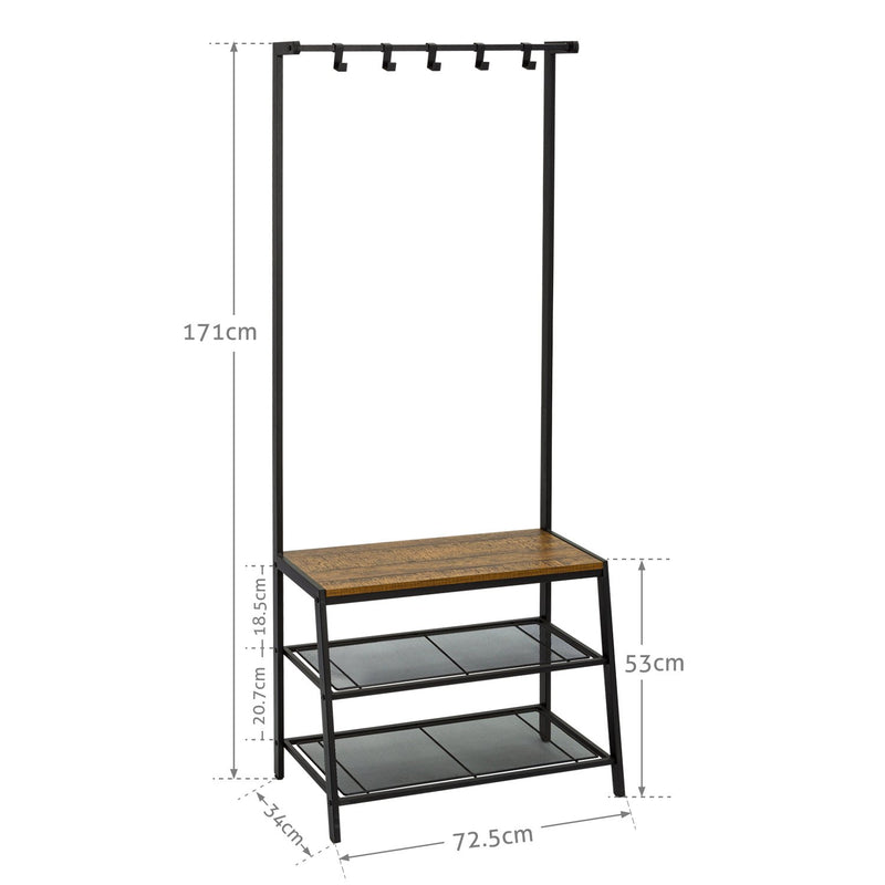 Meerveil Hall Tree with Storage Bench, Equipped with Extra Two-layer Iron Mesh