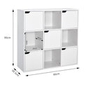 Meerveil Modern Bookcase, White Color, 9 Storage Units and 5 Doors
