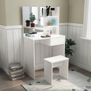 Meerveil Modern Dressing Table Set, White Color, Providing Frameless Mirror and Stool