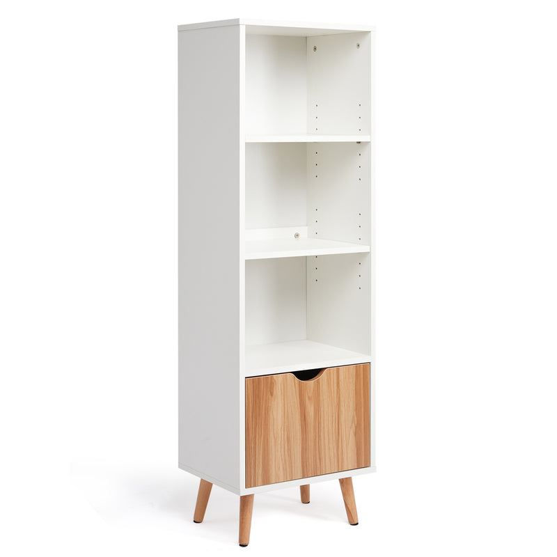 Meerveil Cube Storage Shelf Rack, White Color, 1 Drawer, and 3 Open Bookshelves
