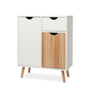 Meerveil Modern Storage Cabinet, White and Oak Color Matching, 2 Doors and Single Drawer