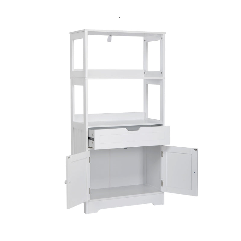 Meerveil Simple Bathroom Cabinet, White Color, The Upper Open Space, Single Drawer and Door