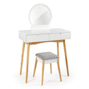 Meerveil Dressing Table, White Color, with Round Mirror and Stool