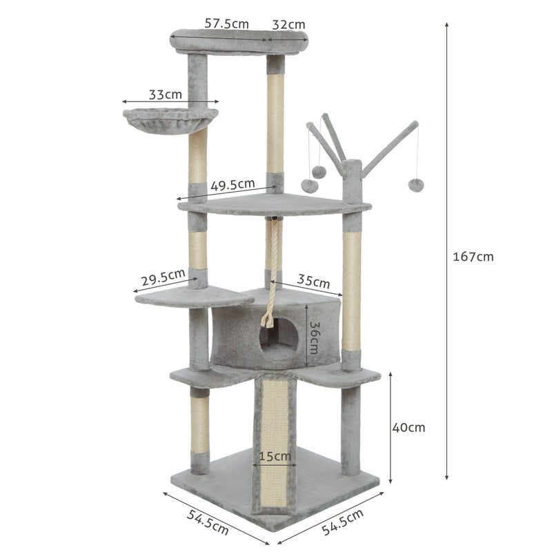 Meerveil Cat Scratching Tree, Light/Dark Grey/Beige Color, Large Size, with Stairs, Berths, Jumping Platforms