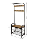 Meerveil Coat Rack, Antique /Warm Grey Wood Grain Color, with Shoe Storage Bench and Anti-tip Straps