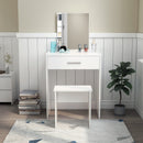 Meerveil Modern Dressing Table Set, White Color, Providing Frameless Mirror and Stool
