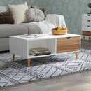 Meerveil Modern Style Coffee Table, White Color, with 2 Drawers, Solid Wood Legs