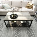 Meerveil Retro Industrial Coffee Table, Antique Warm Grey Wood Grain Color