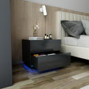 Meerveil LED Bedside Cabinet, Black Color, with 2 Drawers, High Gloss with USB Light