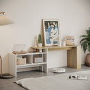 Meerveil Modern Style TV Cabinet, White & Wooden Color, Extendable Structure