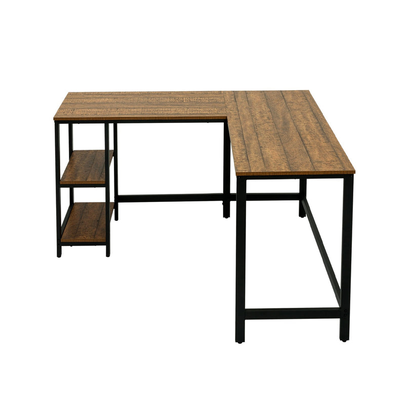 Meerveil Retro Industrial Computer Table，L-shaped, with Open Storage Spaces