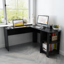 Meerveil Black L-shaped Computer Corner Desk, with 2 Storage Shelves