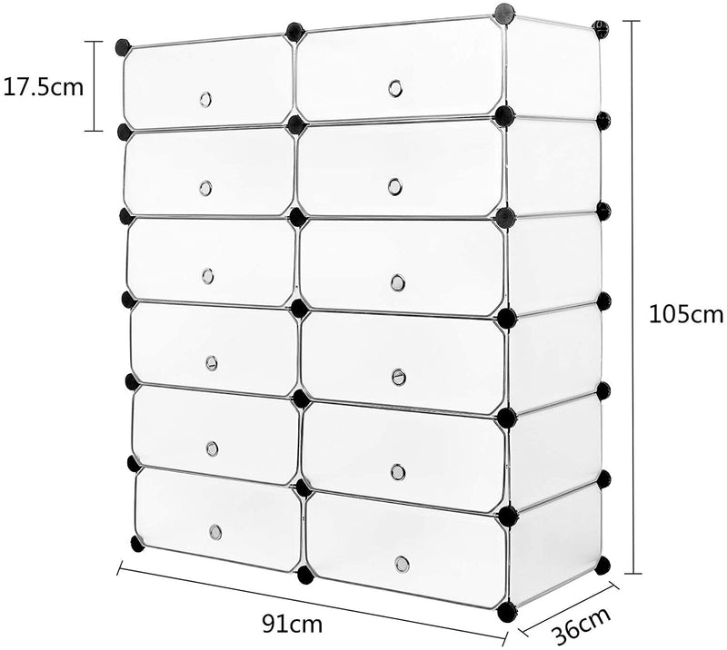 Meerveil DIY Multi-functional PP Shoe Rack, 12 Cubes, Black / White Color
