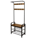 Meerveil Coat Rack, Antique /Warm Grey Wood Grain Color, with Shoe Storage Bench and Anti-tip Straps