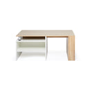 Meerveil Wood Modern Coffee Table, White and Oak Color, Extendable Adjustable Direction