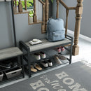 Meerveil Retro Industrial Shoe Bench, Antique / Warm Grey Wood Grain Color, Multi-layer Design