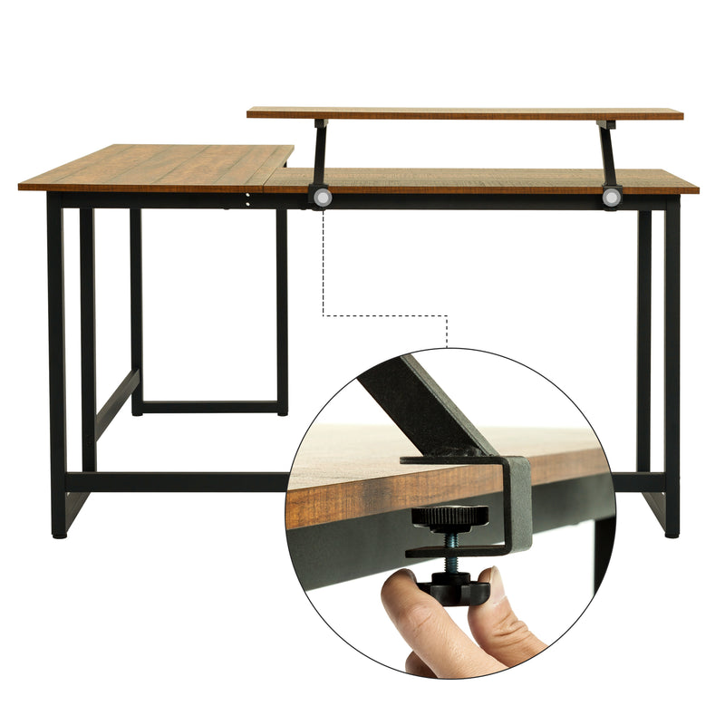 Meerveil Retro Industrial Computer Table, L-shaped, with Monitor Stand