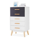 Meerveil Storage Cabinet, White and Grey, Nordic Style, 5 Chest of Drawers, with Solid Wood Legs