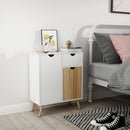 Meerveil Modern Storage Cabinet, White and Oak Color Matching, 2 Doors and Single Drawer