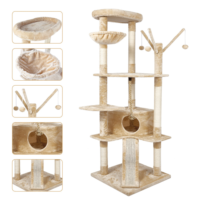 Meerveil Cat Scratching Tree, Light/Dark Grey/Beige Color, Large Size, with Stairs, Berths, Jumping Platforms