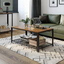 Meerveil Retro Industrial Coffee Table, Antique Warm Grey Wood Grain Color