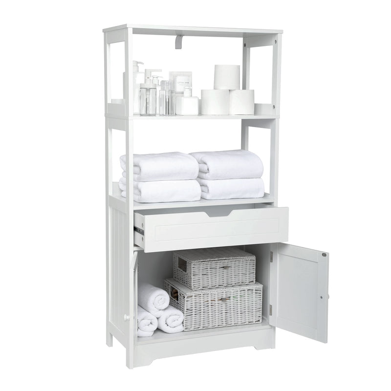 Meerveil Simple Bathroom Cabinet, White Color, The Upper Open Space, Single Drawer and Door