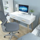 Meerveil Modern Computer Desk, White Color, 2 Drawers and Solid Wood Frame
