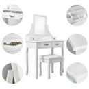 Meerveil Classic Dressing Table, White Color, with a Large Mirror and Stool