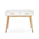 Meerveil Modern Computer Desk, White Color, 2 Drawers and Solid Wood Frame