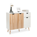Meerveil Modern Storage Cabinet, White and Oak Color Matching, 3 Doors and Single Drawer