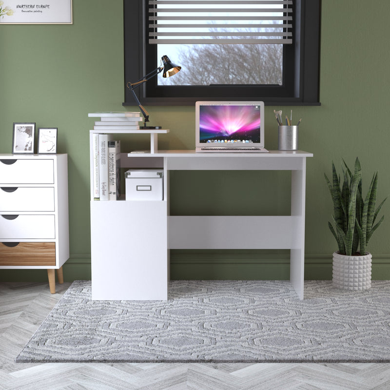 Meerveil Computer Desk, White Color, with Adjustable Partition