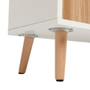 Meerveil Modern Storage Cabinet, White and Oak Color Matching, 3 Doors and Single Drawer