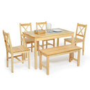 Meerveil Dining Table and Chairs Set, White&Blue/Natural Wood Color, Classic Style, Solid Pine Wood