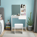 Meerveil Modern Dressing Table Set, White Color, Providing Frameless Mirror and Stool