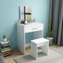Meerveil Modern Dressing Table Set, White Color, Providing Frameless Mirror and Stool