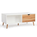 Meerveil Modern Style Coffee Table, White Color, with 2 Drawers, Solid Wood Legs