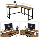 Meerveil Retro Industrial Computer Table, L-shaped, with Monitor Stand
