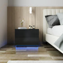 Meerveil LED Bedside Cabinet, Black Color, with 2 Drawers, High Gloss with USB Light