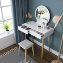 Meerveil Dressing Table, White Color, with Round Mirror and Stool