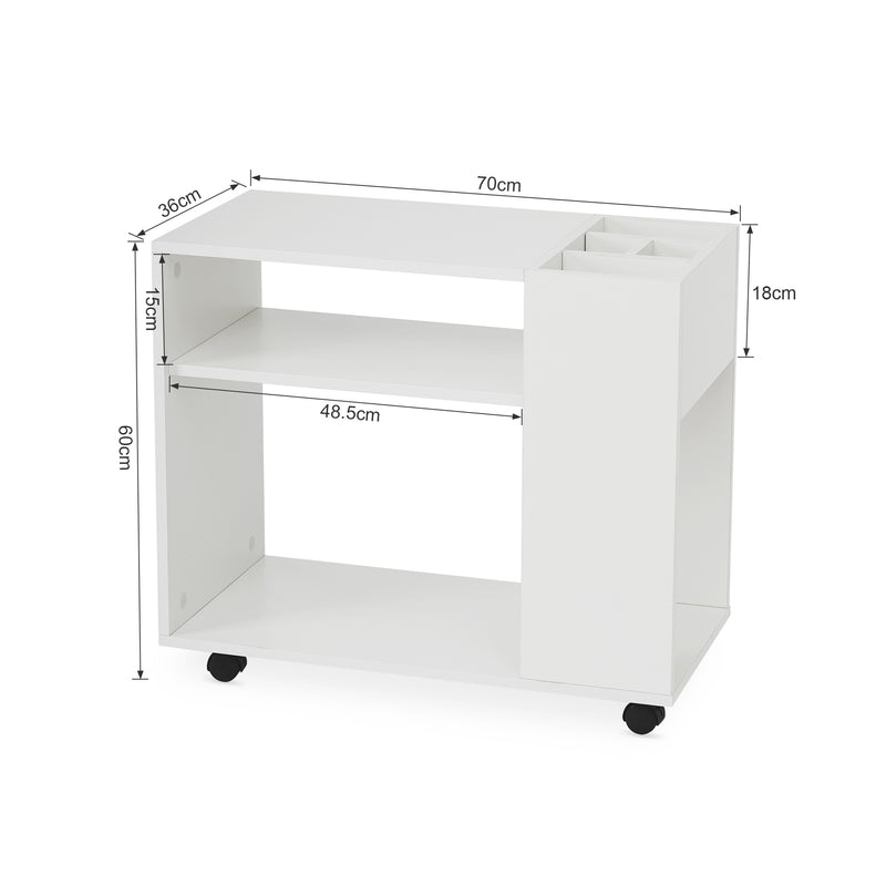 Meerveil Modern Simple Style Printer Cart, White Color, File Cabinet with Adjustable Partition and Universal Wheel