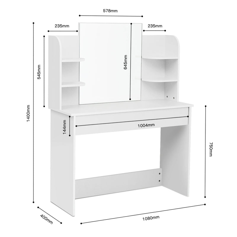 Meerveil Dressing Table Set, White Color, Large Storage Space, Providing Mirror, Drawer, Stool