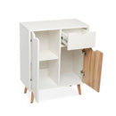 Meerveil Modern Storage Cabinet, White and Oak Color Matching, 2 Doors and Single Drawer