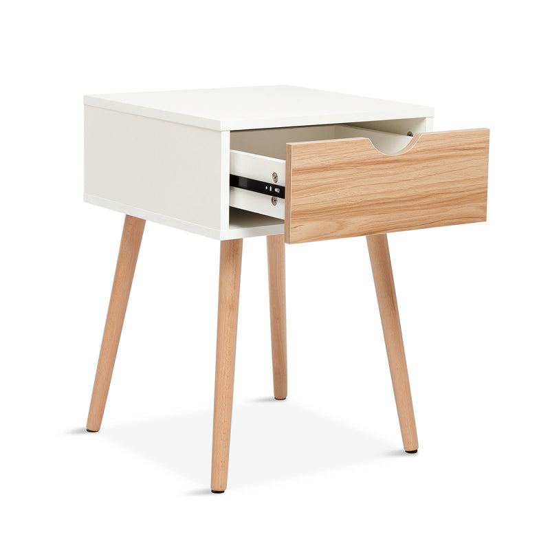 Meerveil Modern Storage Cabinet, White and Oak Color Matching, Single Drawer