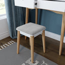 Meerveil Dressing Table, White Color, with Round Mirror and Stool