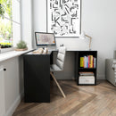 Meerveil L-shaped Computer Desk, White/Black Color, 2 Storage Compartments