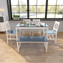 Meerveil Dining Table and Chairs Set, White&Blue/Natural Wood Color, Classic Style, Solid Pine Wood
